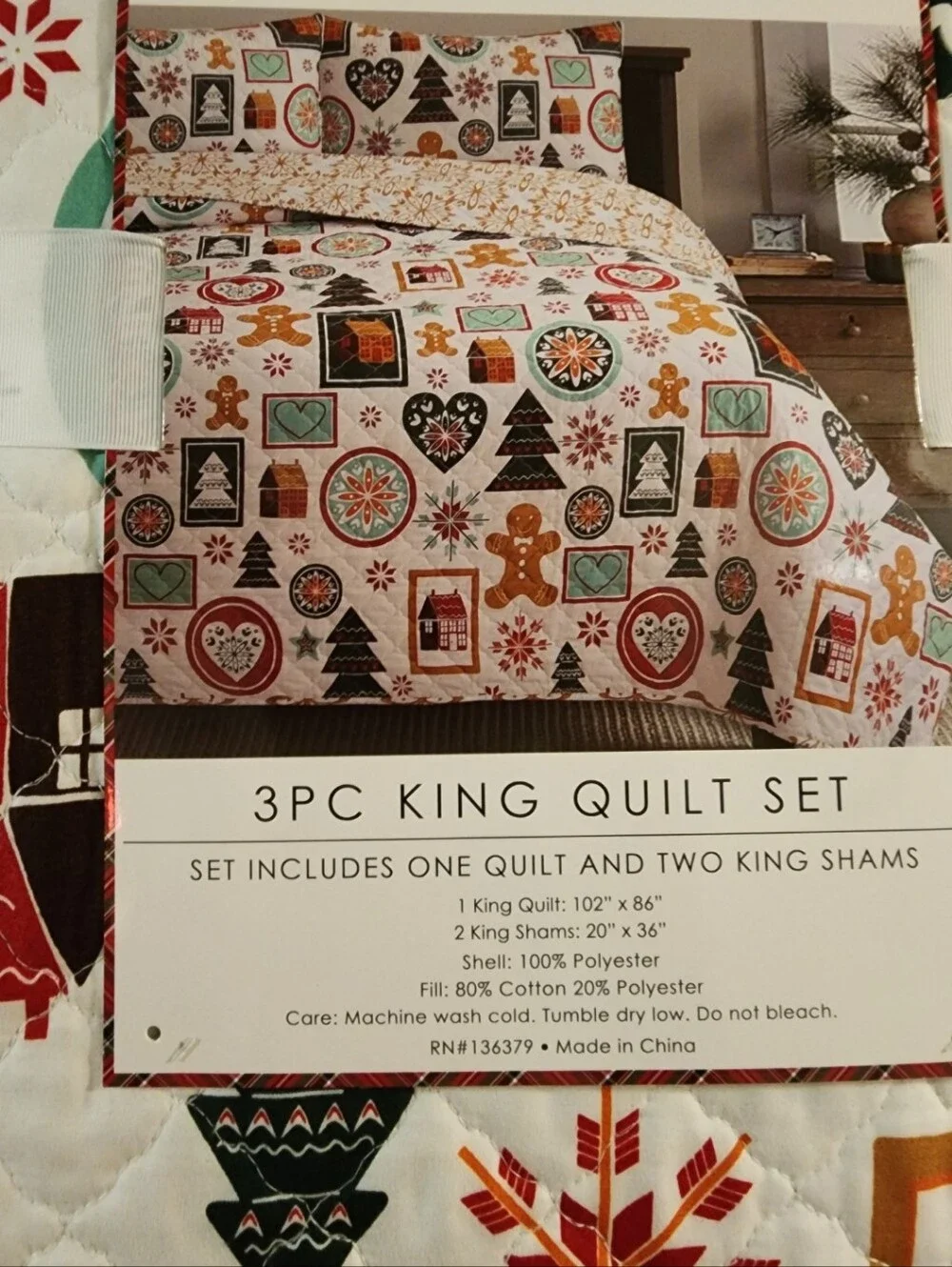 ✨️NWT STUNNING CHRISTMAS 3PC SET / KING QUILT/ 2 SHAMS / 🎄🎁❤️